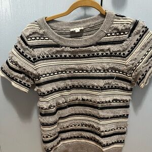 THML Gray Fringe Knit Top